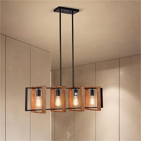 Vintage LED csillár LV565/4, 12W rusztikus pajta, fa és fém, 100 cm, fekete