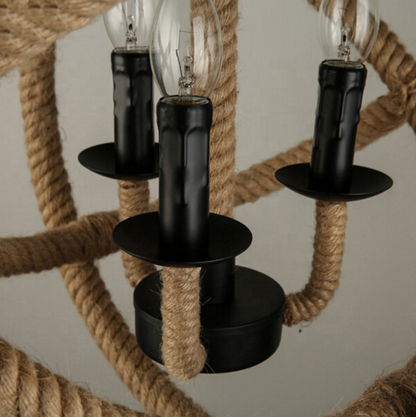 Vintage Harper csillár, 1xe27, rusztikus pajta, zsineg és fém, 150 cm, fekete