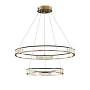 LED -csillár, távirányítóval és Crystal Roger 100W -vel felfüggesztve, 2 kör, hideg/forró/semleges fény, kiszélesedhető, fényes arany, állítható magasság