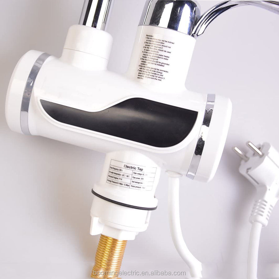 Elektromos csap azonnali vízmelegítéssel, LED-hőmérsékleti kijelző, vízszintes mosogatóval/káddal, 3000 W teljesítmény, forró víz 30 ° C-60 ° C, fehér, Z007XDT