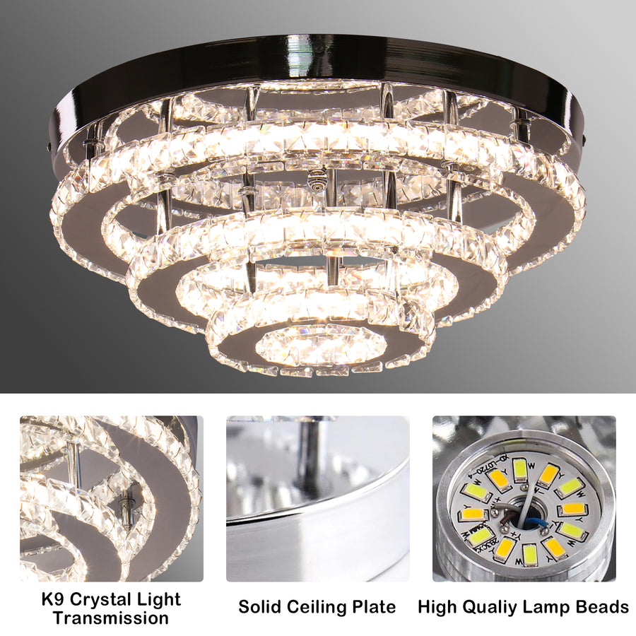 Crystal LED csillár LLC151/500CH, 64W, 3 elem, hideg/meleg/semleges fény, szabályozható, fényes króm