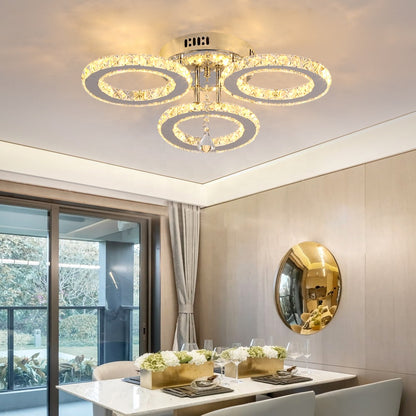 LED -csillár távirányítóval és Crystal Alanubis 37W, 3 kör, hideg/forró/semleges fény, Under, fényes króm