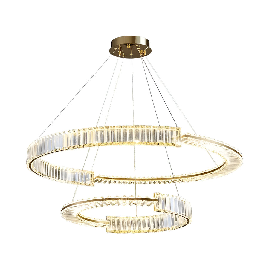 LED -csillár, amelyet távirányítóval és Crystal Prism Royal 200W -vel felfüggesztettek, 2 kör, hideg/forró/semleges fény, százszorszép, arany, állítható magasság