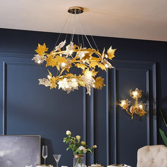 Modern csillár, LEAFORA Regalis, 2 kör, 12xE14, átmérő 80 cm, arany, állítható magasságú, fém és kristály Modern csillárok alapértelmezett cím Alessandro Design