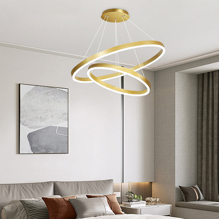 LED -csillár, a Christine távirányítóval, 69W, 2 kör, hideg/forró/semleges fény, százszorszép, fényes arany, állítható magasság