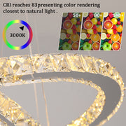 LED -csillár, távirányítóval és Crystal Cayden 200W -vel felfüggesztve, 3 kör, hideg/forró/semleges fény, százszorszép, fényes króm, állítható magasság