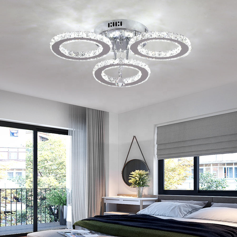 LED -csillár távirányítóval és Crystal Alanubis 37W, 3 kör, hideg/forró/semleges fény, Under, fényes króm