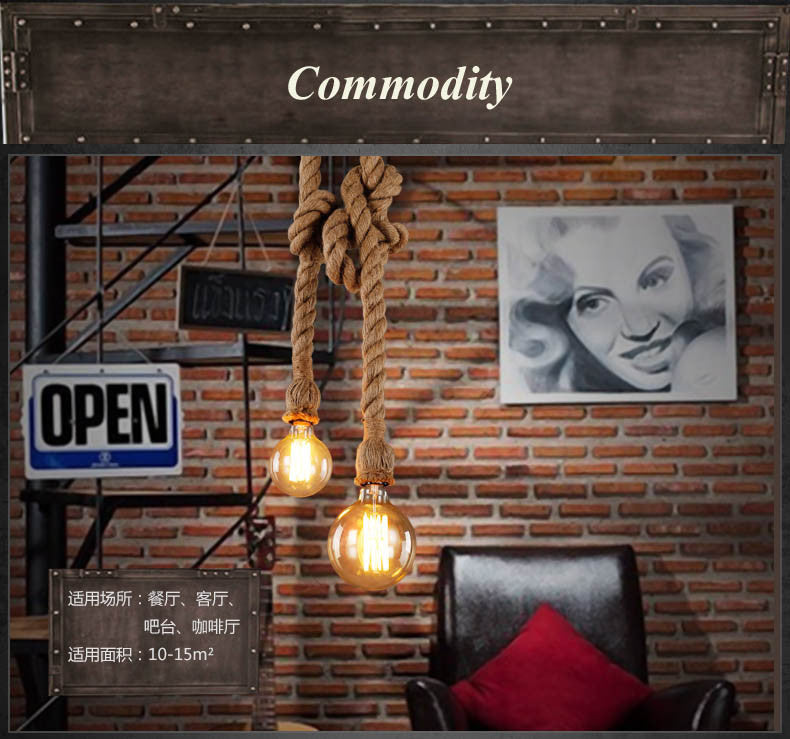 Vintage csillár LV102/150X120, 2xE27, rusztikus, húr és fém, 150 cm, fekete tartó