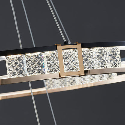 LED -csillár, távirányítóval és Crystal Roger 100W -vel felfüggesztve, 2 kör, hideg/forró/semleges fény, kiszélesedhető, fényes arany, állítható magasság