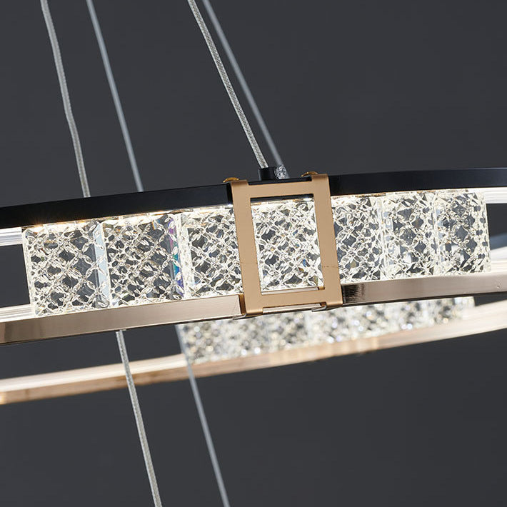 LED -csillár, távirányítóval és Crystal Roger 100W -vel felfüggesztve, 2 kör, hideg/forró/semleges fény, kiszélesedhető, fényes arany, állítható magasság