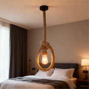 Vintage csillár LV103/130, 1xE27, rusztikus, húr és fém, 130 cm, fekete tartó