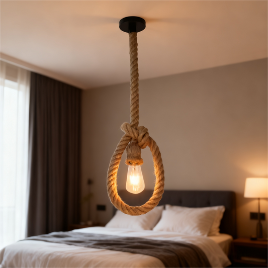 Corda Vintage csillár, 1xE27, rusztikus, húr és fém, 130 cm, fekete tartó
