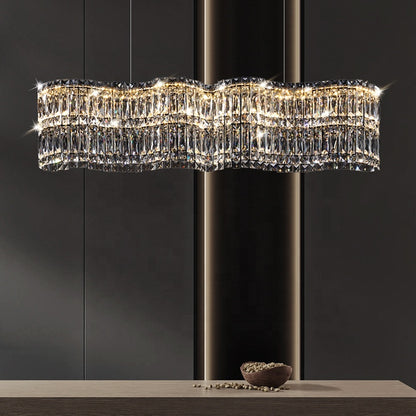 LED Crystal Chandelier Regalis távirányítóval, 58 cm hosszú, fényes króm, állítható magasság