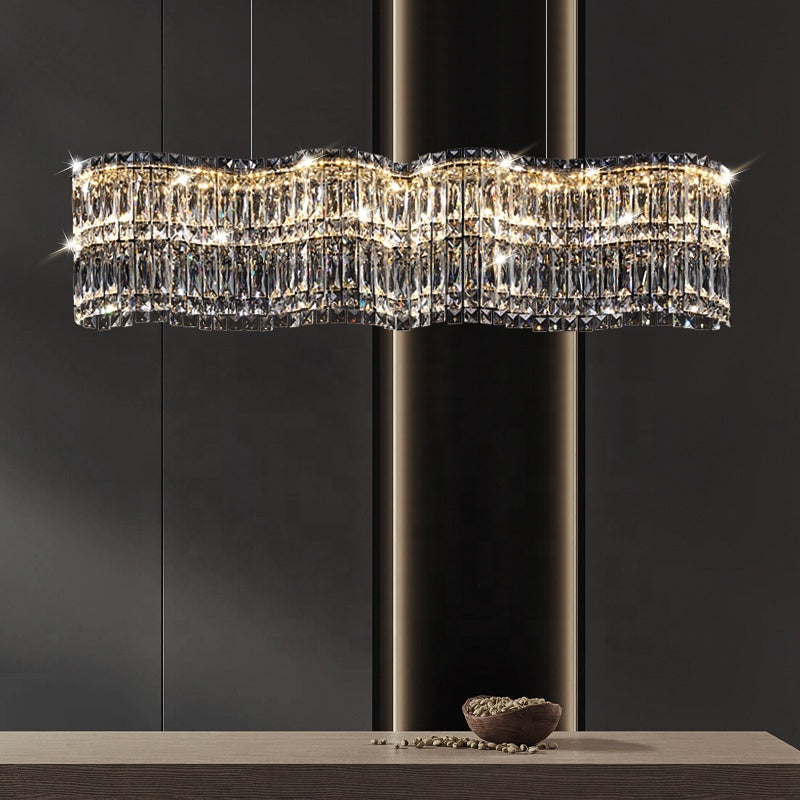 LED Crystal Chandelier Regalis távirányítóval, 58 cm hosszú, fényes króm, állítható magasság