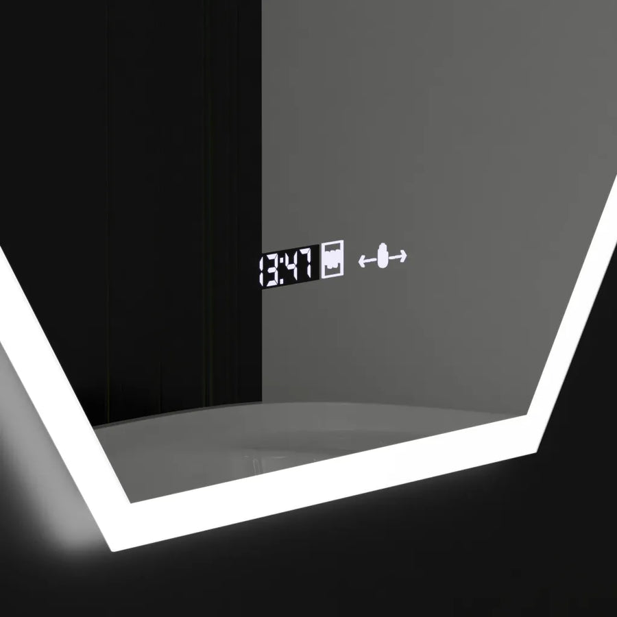 Polygon LED -tükör, 60x80cm, hexalce érzékelő mozgásglow marcello, diszfigurációs rendszer, óra és hőmérő, daimable