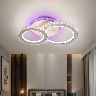 LED csillár távirányítóval és kristály NOVA ROTONDA RGB 42W, 2 kör, hideg/meleg/semleges fény, szabályozható, fehér
