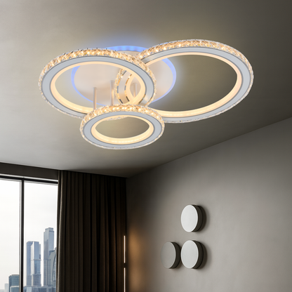 Lustra LED cu telecomanda si cristal NOVA ROTONDA RGB 75W, 3 Cercuri, lumina Rece/Calda/Neutra, Dimabila, Alb Lustre LED cu Telecomanda Default Title Alessandro Design