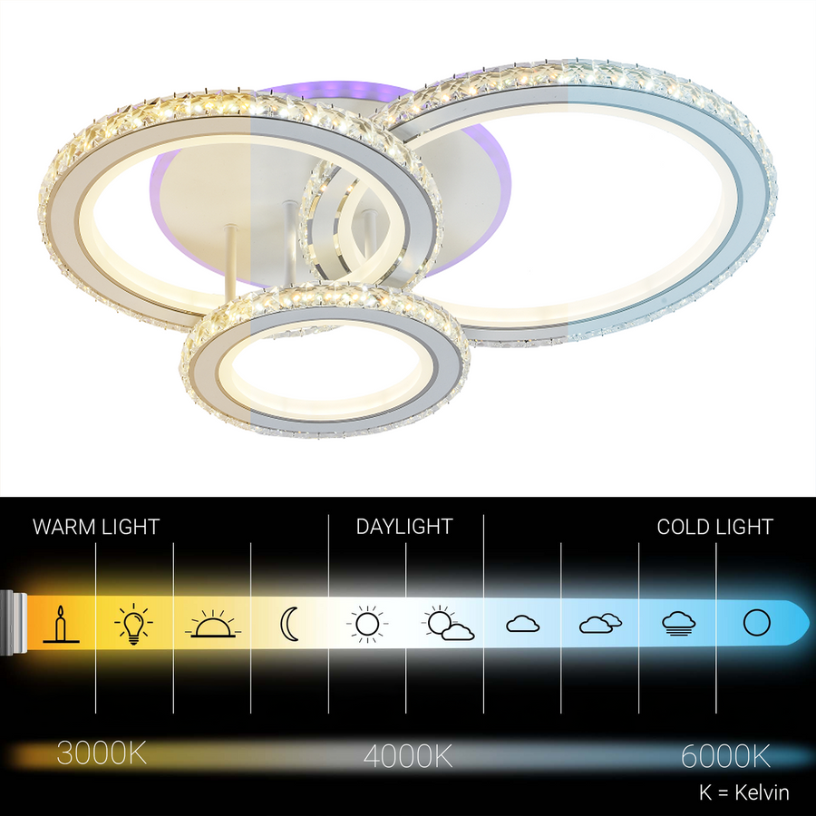 Lustra LED cu telecomanda si cristal NOVA ROTONDA RGB 75W, 3 Cercuri, lumina Rece/Calda/Neutra, Dimabila, Alb Lustre LED cu Telecomanda Default Title Alessandro Design