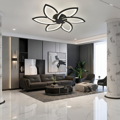 LED csillár távirányítóval és kristály FLORA 82W, 6 szirom, hideg/meleg/semleges fény, szabályozható, fekete