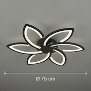 LED csillár távirányítóval és kristály FLORA 82W, 6 szirom, hideg/meleg/semleges fény, szabályozható, fekete