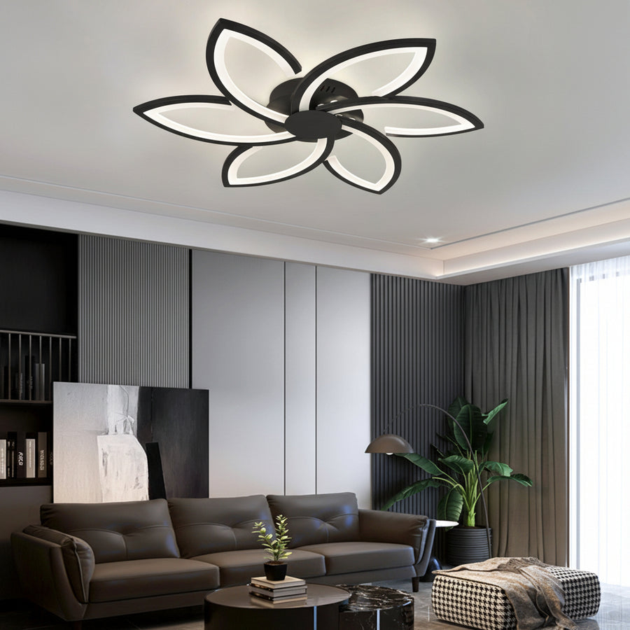LED csillár távirányítóval és kristály FLORA 82W, 6 szirom, hideg/meleg/semleges fény, szabályozható, fekete