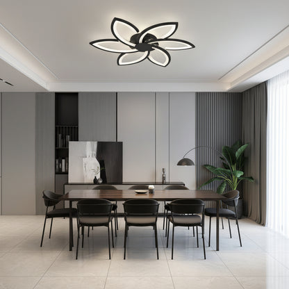 LED csillár távirányítóval és kristály FLORA 82W, 6 szirom, hideg/meleg/semleges fény, szabályozható, fekete