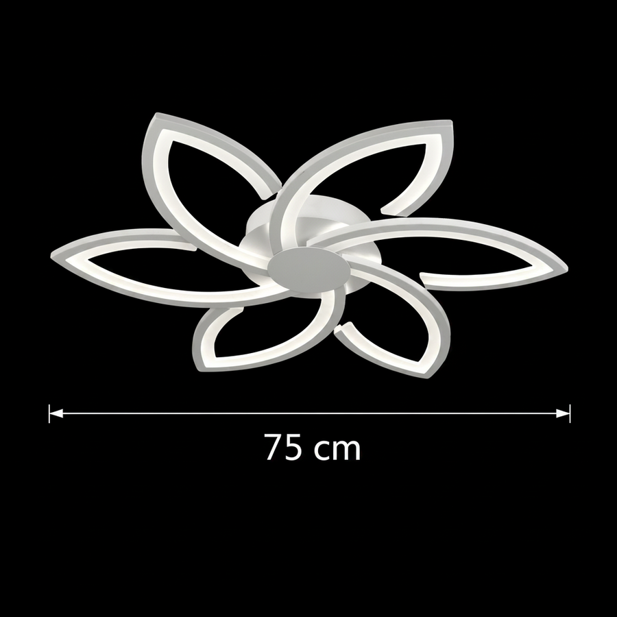 LED csillár távirányítóval és kristály FLORA 82W, 6 szirom, hideg/meleg/semleges fény, szabályozható, fehér