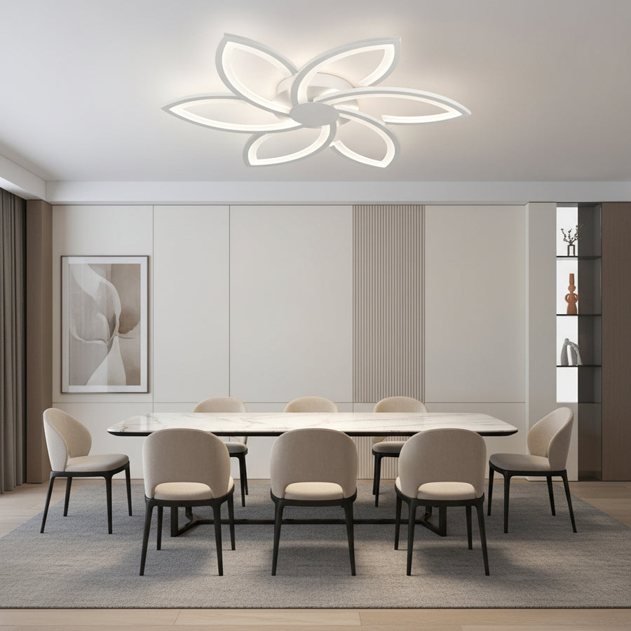 LED csillár távirányítóval és kristály FLORA 82W, 6 szirom, hideg/meleg/semleges fény, szabályozható, fehér