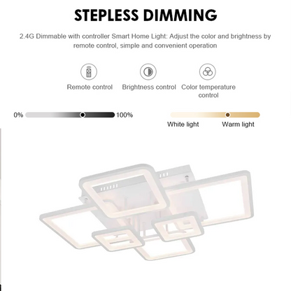 LED csillár távirányítóval ELLA 119W, 6 négyzet, hideg/meleg/semleges fény, szabályozható, fehér