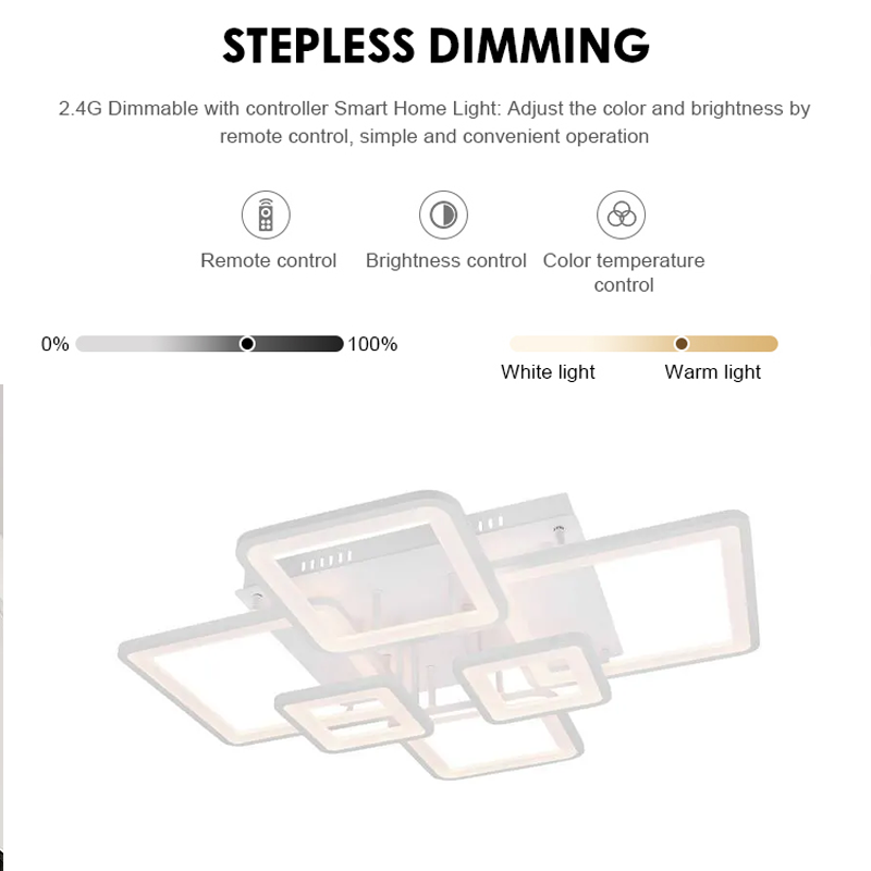 LED csillár távirányítóval ELLA 119W, 6 négyzet, hideg/meleg/semleges fény, szabályozható, fehér