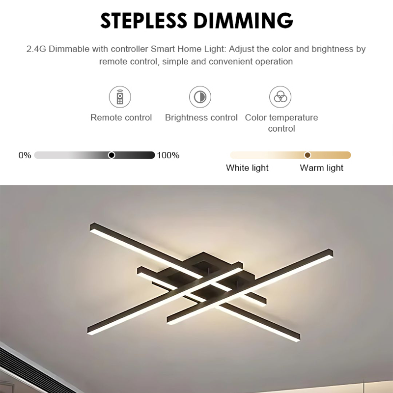 LED csillár távirányítóval LINEX, 43 W, 4 elem, lineáris, hideg/meleg/semleges fény, szabályozható, fekete