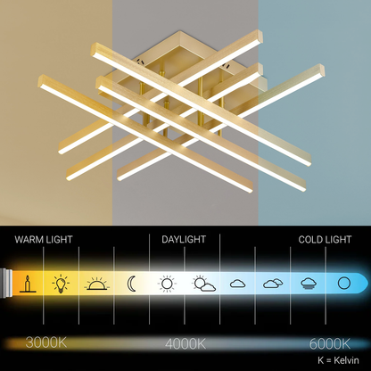 LED csillár távirányítóval LINEX, 83 W, fény 3000K/4000K/6000K, szabályozható, arany