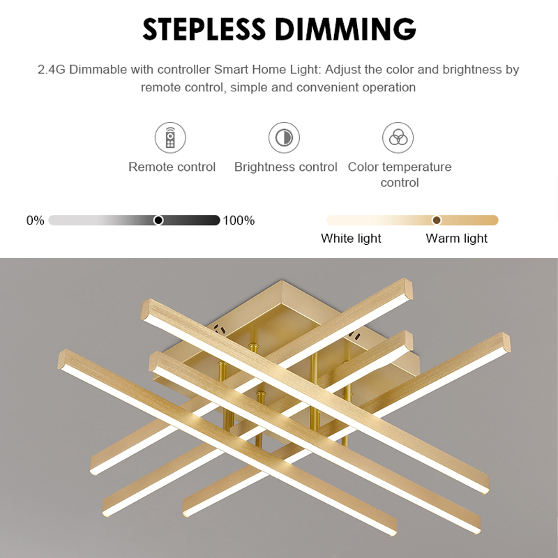 LED csillár távirányítóval LINEX, 83 W, fény 3000K/4000K/6000K, szabályozható, arany