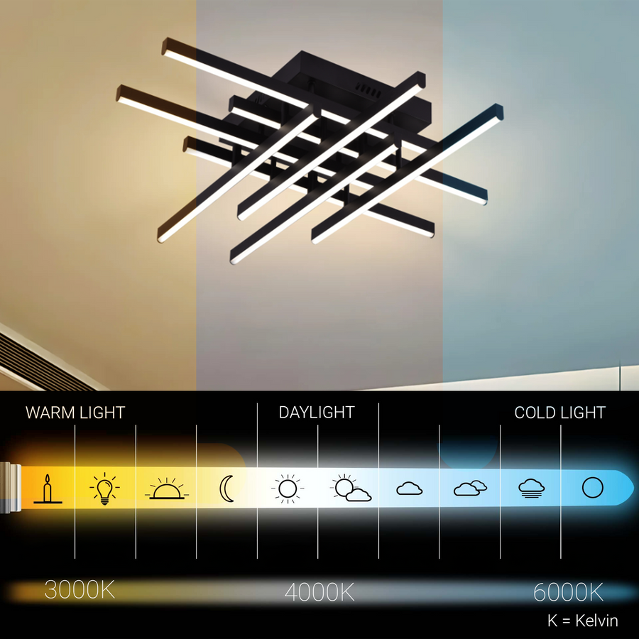 LED csillár távirányítóval LINEX, 108W, 8 elem, hideg/meleg/semleges fény, szabályozható, fekete