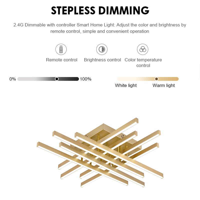 LED csillár távirányítóval LINEX, 109 W, fény 3000K/4000K/6000K, szabályozható, arany