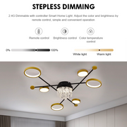 LED -csillár távirányítóval és Guida 38W kristály, 6 elem, hideg/forró/semleges fény, under, aranyfekete