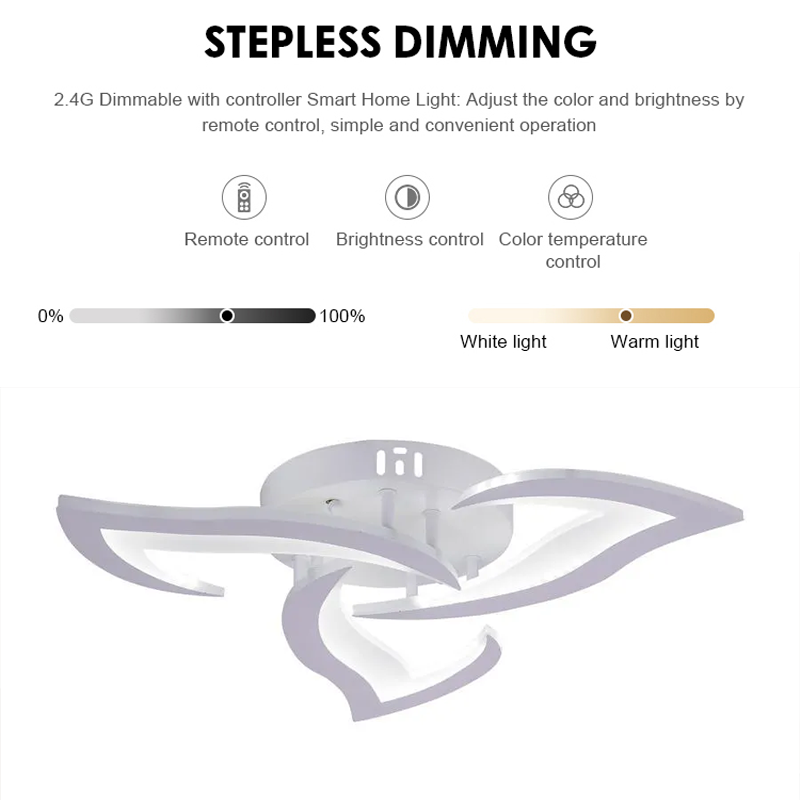 LED -csillár Lotus 34W távirányítóval, 3 szirm, hideg/forró/semleges fény, instabil, fehér