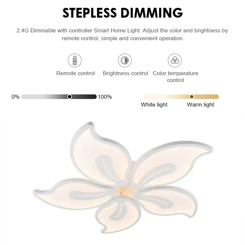 LED -csillár Jasmine 73W távirányítóval, 5 szirom, hideg/forró/semleges fény, instabil, fehér