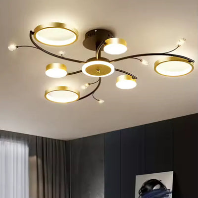 KARINA LED csillár távirányítóval, 31 W, 6 elem, meleg/hideg/semleges fény, szabályozható, arany