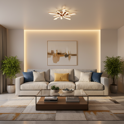 Lustra LED CHARM Magno cu telecomanda si cristal, 68W, Ø59cm, 5 Surse, Lumina Rece/Calda/Neutra, Dimabila, Auriu
