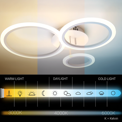 LED csillár távirányítóval BETTY 40W, 3 kör, hideg/meleg/semleges fény, szabályozható, fehér, fém és akril