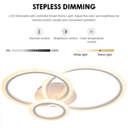 LED csillár távirányítóval BETTY 40W, 3 kör, hideg/meleg/semleges fény, szabályozható, fehér, fém és akril