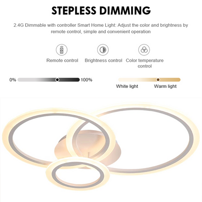 LED csillár távirányítóval BETTY 40W, 3 kör, hideg/meleg/semleges fény, szabályozható, fehér, fém és akril