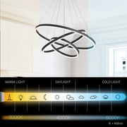 LED -csillár 84W -os CASIAN távirányítóval, 3 kör, hideg/forró/semleges fény, instabil, fekete, állítható magassággal felfüggesztette