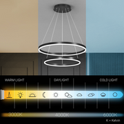 Függesztett LED csillár távirányítóval CASIANA 41W, 2 kör, hideg/meleg/semleges fény, szabályozható, fekete, állítható magasságú
