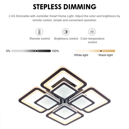 LED csillár távirányítóval SUSAN 96W, 4 négyzet, hideg/meleg/semleges fény, szabályozható, fekete
