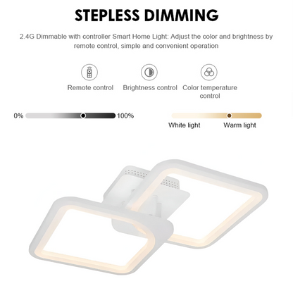 LED -csillár Zoe 69W távirányítóval, 2 négyzet, hideg/forró/semleges fény, átkozott, fehér