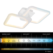 LED -csillár Zoe 69W távirányítóval, 2 négyzet, hideg/forró/semleges fény, átkozott, fehér