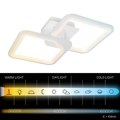 LED -csillár Zoe 69W távirányítóval, 2 négyzet, hideg/forró/semleges fény, átkozott, fehér