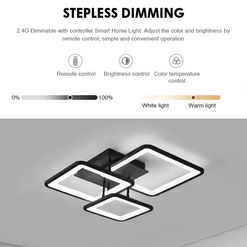 LED -csillár Zoe 64W távirányítóval, 3 négyzet, hideg/forró/semleges fény, instabil, fekete